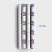 Pink Suit Santa Claus Wrapping Paper, Travel Santa Wrapping Paper, Whimsical Watercolor Holiday Gift Wrap, Christmas Present Wrapping Paper