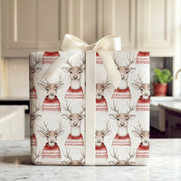Watercolor Reindeer Christmas Wrapping Paper, Nordic Sweater Deer Wrapping Paper, Adorable Animal Holiday Gift Wrap, Winter Xmas Wrapping Paper