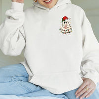 Adorable Santa Hat Spooky Sweatshirt, Christmas Ghost Hoodie, Retro Spooky Season Holiday Pullover, Pastel Ghost Hooded Sweater, Xmas Present