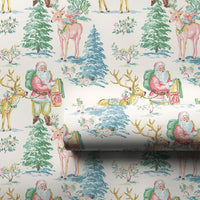 Whimsical Christmas Gift Wrap, Pastel Santa Reindeer Wrapping Paper, Pink Santa Holiday Wrapping Paper, Adorable Xmas Gift Wrap Roll