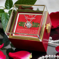 Sparkling CZ Pendant Necklace, To My Daughter Love Knot Necklace, Rotating Rose Box Jewelry Necklace, Christmas Present for Daughter from Mom