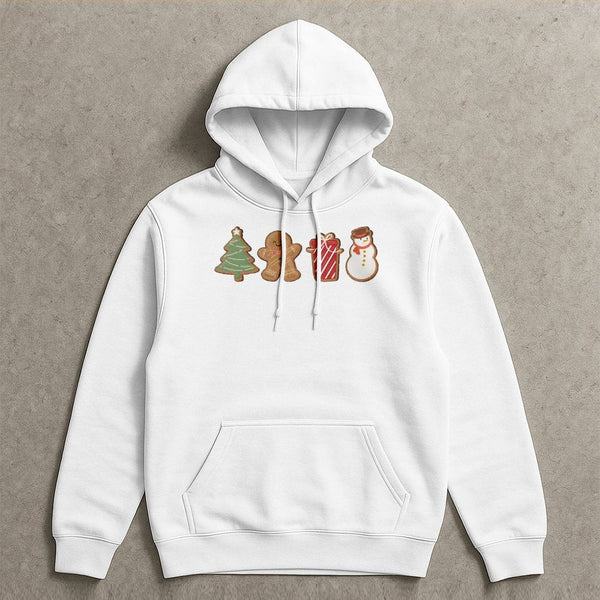 Adorable Holiday Cookie Graphic Hoodie, Christmas Gingerbread Hoodie, Festive Gingerbread Man Hooded Sweatshirt, Comfy Winter