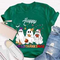 Adorable Three Ghosts Holiday Tee, Happy Hallothankmas T-Shirt, Halloween Thanksgiving Christmas Shirt, Humorous Ghost Graphic T-Shirt
