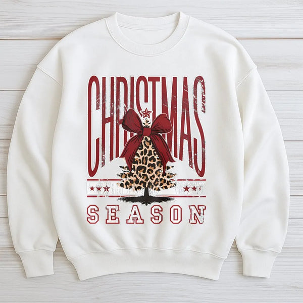 Coquette Bow Christmas Sweatshirt, Leopard Print Tree Sweatshirt, Trendy Holiday Tree Sweater, Adorable Winter Crewneck Sweat