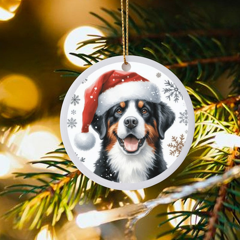 Santa Hat Bernese Christmas Ornament, Bernese Mountain Dog Ornament, Ceramic Dog Lover Holiday Ornament, Festive Pet Tree Decor, Puppy Present