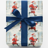 Running Santa and Mrs Claus Gift Wrap, Cardio Santa Wrapping Paper, Humorous Fitness Christmas Present Paper Roll, Holiday Wrapping Paper