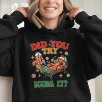 Gingerbread Nurse Christmas Hooded Sweatshirt, Did You Try Icing It Hoodie, Medical ICU RN Holiday Pullover, Humorous Winter Doctor Present