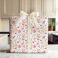 Peppermint Holiday Gift Wrap, Candy Cane Christmas Wrapping Paper, Watercolor Sweet Candy Gift Wrapping Paper