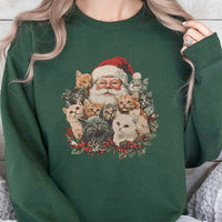 Retro Cat Lover Holiday Sweater, Santa Claus and Kittens Christmas Sweatshirt, Festive Cat Christmas Crewneck, Xmas Pullover Present for Women