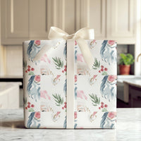 Adorable Christmas Face Gift Wrap, Watercolor Santa Holly Wrapping Paper, Festive Red Berry Holiday Wrapping Paper, Xmas Present Wrapping Paper