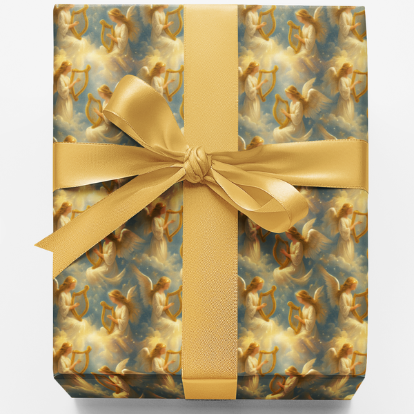 Religious Holiday Gift Wrap, Angel Choir Christmas Wrapping Paper, Elegant Church Present Paper, Traditional Xmas Gift Wrappi