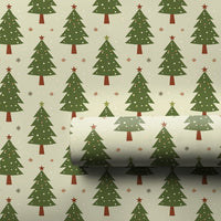 Retro Green Pine Tree Gift Wrap, Christmas Tree Wrapping Paper, Holiday Snowflake Wrapping Paper, Adorable Seasonal Xmas Gift Wrap Roll