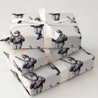 Vintage Sport Santa Gift Wrap, Baseball Santa Wrapping Paper, Sketch Santa Wrapping Paper, Retro Christmas Gift Wrap, Sports Holiday Paper