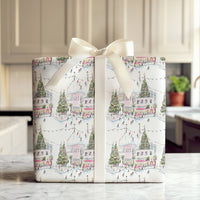 Watercolor Ice Skating Rink Gift Wrap, Christmas Village Wrapping Paper, Winter Wonderland Wrapping Paper Roll, Holiday Present Decor Wrap