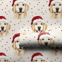 Dog Holiday Gift Wrap, Golden Retriever Christmas Wrapping Paper, Watercolor Santa Dog Wrapping Paper, Adorable Puppy Christmas Gift Wrap