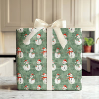 Festive Christmas Gift Wrapping Paper, Watercolor Snowman Wrapping Paper, Winter Holiday Snowmen Wrapping Paper, Xmas Present Wrap Roll