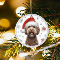 Santa Hat Puppy Ceramic Ornament, Labradoodle Christmas Ornament, Adorable Dog Holiday Tree Ornament, Pet Keepsake Present for Dog Lovers