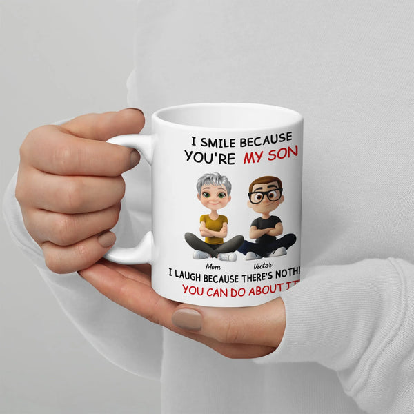 Humorous Cartoon Son Coffee Cup, I Smile Because You're My Son Mug, Humorous Ceramic Mug, Birthday Christmas Present for Son 