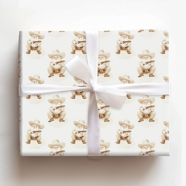 Banjo Santa Christmas Gift Wrap Paper, Cowboy Santa Wrapping Paper, Western Holiday Wrapping Paper, Rustic Country Xmas Gift 