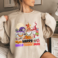 Adorable Gnome Holiday Sweater, Hallothanksmas Sweatshirt, Retro Halloween Thanksgiving Christmas Crewneck, Fall Holiday Pullover