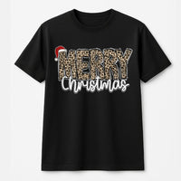 Leopard Print Holiday T-Shirt, Merry Christmas T-Shirt, Festive Xmas Graphic T-Shirt, Adorable Winter Vacation Tee, Seasonal Holiday Present