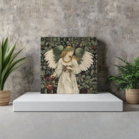 Holly Berry Botanical Canvas Print, William Morris Christmas Angel Canvas Art, Square Religious Canvas Wall Decor, Art Digital Download