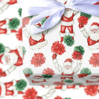 Humorous Pom-Pom Holiday Gift Wrap, Cheerleader Santa Christmas Wrapping Paper, Whimsical Santa Claus Wrapping Paper, Novelty Xmas Gift Wrap