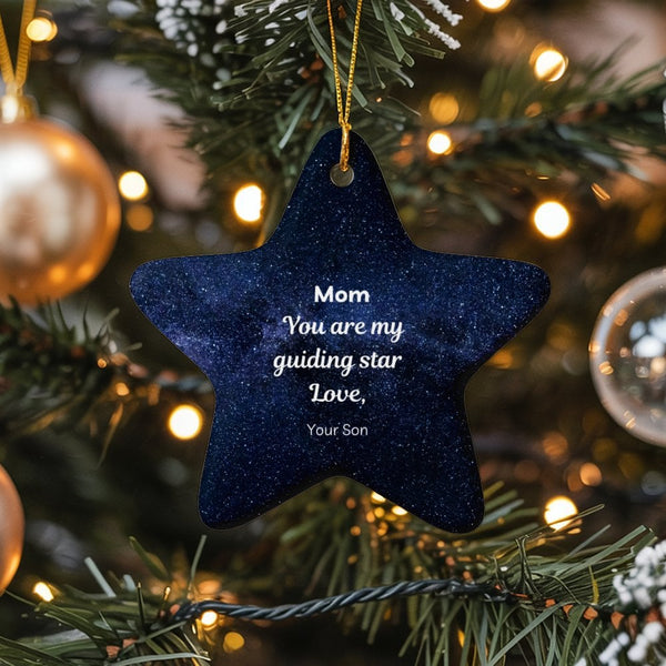 Starry Night Sky Keepsake from Son, Mom Guiding Star Ornament, Ceramic Christmas Star Ornament, Mother Holiday Decor Star Tre