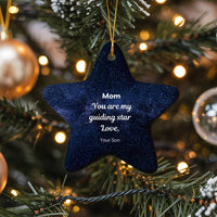 Starry Night Sky Keepsake from Son, Mom Guiding Star Ornament, Ceramic Christmas Star Ornament, Mother Holiday Decor Star Tree Ornament