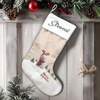 Custom Cat Christmas Stocking, Personalized Reindeer Cat Christmas Stocking, Adorable Pet Holiday Stocking, Velboa Fabric Xmas Stocking Decor