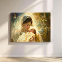 All Is Calm All Is Bright Print, Virgin Mary and Baby Jesus Canvas Art, Nativity Catholic Christmas Canvas Wall Decor