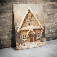Snowy Winter Landscape Print, Gingerbread House Christmas Wall Art, Whimsical Holiday Poster, Digital Download Xmas Decor