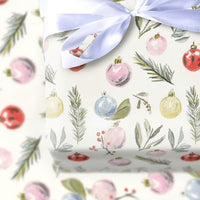 Winter Pine Christmas Wrapping Paper, Watercolor Ornaments Wrapping Paper, Botanical Holiday Wrapping Paper Roll, Festive Present Gift Wrap