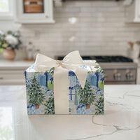 Watercolor Tree Gift Wrap, Chinoiserie Christmas Wrapping Paper, Preppy Blue Holiday Wrapping Paper, Elegant Winter Xmas Wrapping Paper