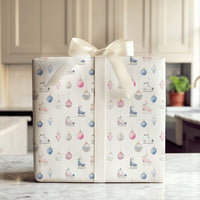 Christmas Ornaments Gift Wrap, Watercolor Ice Skates Wrapping Paper, Pastel Winter Holiday Wrapping Paper, Festive Seasonal Gift Wrap