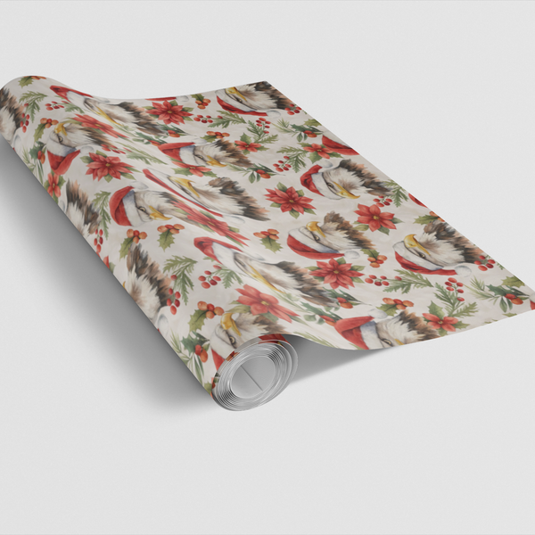Santa Hat Patriotic Gift Wrap, Holiday Majesty Eagle Wrapping Paper, Christmas Bird Present Paper Roll, Winter Holiday Gift W