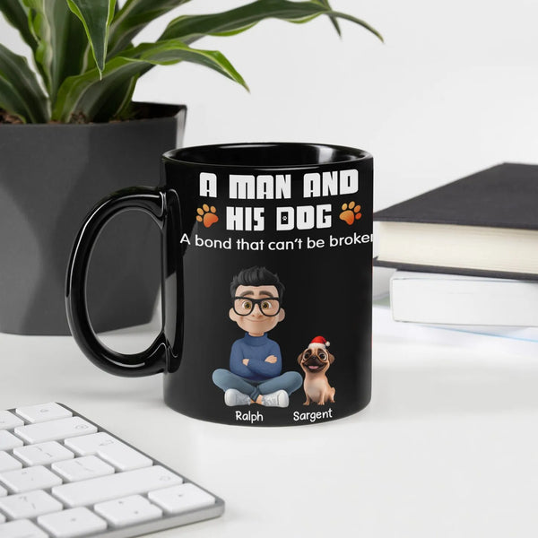 Personalized Dog Coffee Mug, Custom Dog Dad Pug Mug, Man and Pug Cartoon Coffee Cup, Ceramic Pet Lover Mug, Dog Dad Christmas