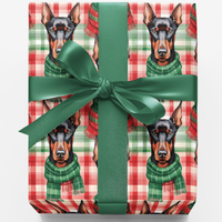 Plaid Dog Holiday Gift Wrap, Doberman Christmas Wrapping Paper, Doberman Pinscher Wrapping Paper, Festive Pet Gift Wrap, Dog Present Paper