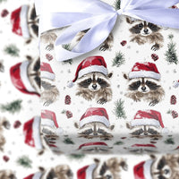Santa Hat Animal Gift Wrap, Christmas Raccoon Wrapping Paper, Woodland Watercolor Wrapping Paper, Pinecone Holiday Gift Wrap Paper
