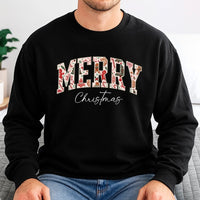 Retro Holiday Pattern Lettering Crewneck, Merry Christmas Sweatshirt, Vintage Festive Xmas Pullover, Comfy Family Matching Holiday Sweater