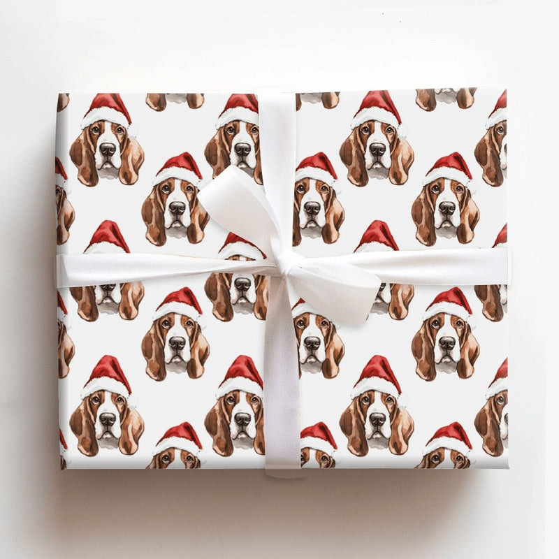 Festive Winter Holiday Dog Gift Wrap, Basset Hound Christmas Wrapping Paper, Adorable Basset Hound Wrapping Paper, Xmas Dog Lover Present Wrap