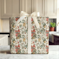 Botanical Holly Berry Santa Gift Wrap, Vintage Santa Wrapping Paper, Nostalgic Christmas Wrapping Paper, Traditional Holiday Gift Wrap