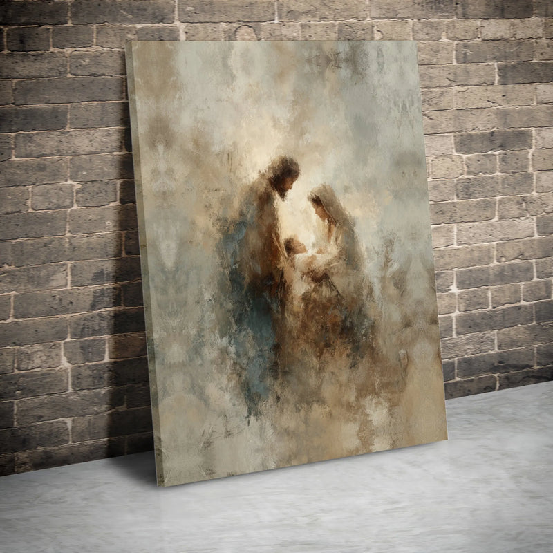Abstract Holy Family Canvas Print, Nativity Scene Canvas Art, Religious Christmas Wall Art, Christian Faith Canvas, Sacred Home Decor Present