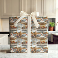 Snowy Carnival Christmas Gift Wrap, Vintage Winter Carousel Wrapping Paper, Nostalgic Holiday Wrapping Paper, Festive Winter Fair Gift Wrap