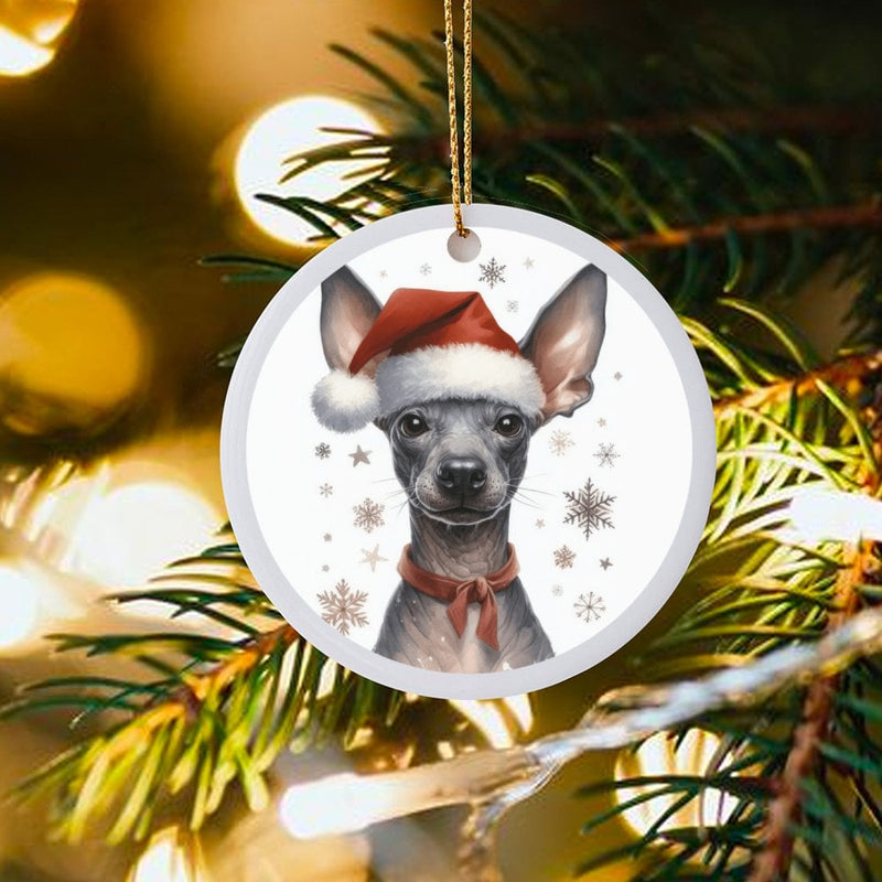 Mexican Hairless Dog Santa Hat Ornament, Xoloitzcuintli Christmas Ornament, Ceramic Puppy Tree Ornament, Holiday Present for Dog Lovers