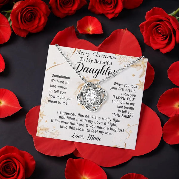 Rotating Rose Box Cubic Zirconia Pendant, Daughter Love Knot Necklace, Merry Christmas Jewelry Present, Meaningful Holiday Pr