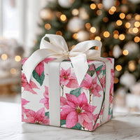 Watercolor Floral Christmas Gift Wrap, Pink Poinsettia Wrapping Paper, Botanical Winter Holiday Paper, Elegant Festive Wrapping Paper Roll