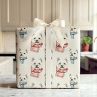 West Highland Terrier Gift Wrap, Westie Dog Wrapping Paper, Watercolor Dog Wrapping Paper, Winter Scarf Puppy Gift Wrap, Christmas Dog Paper