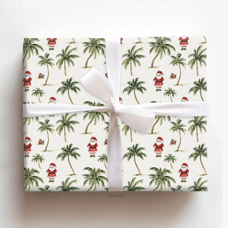 Beach Palm Tree Holiday Gift Wrap, Tropical Santa Christmas Wrapping Paper, Coastal Santa Wrapping Paper, Summer Xmas Gift Wrapping Paper