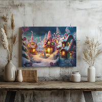Gingerbread House Canvas Print, Whimsical Christmas Candy Village Canvas Art, Adorable Holiday Wall Poster, Festive Winter Home Decor Present